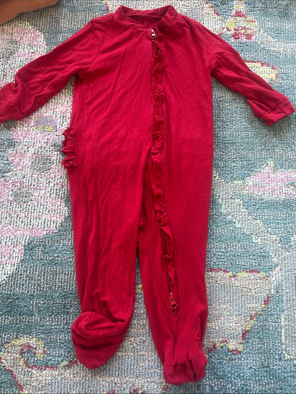 Milkberry Red Ruffle Front Kids One-Piece sleeper size 3-6 months bamboo